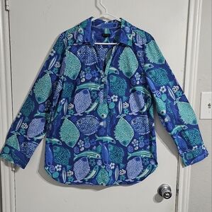 Talbots Fish Print Tunic Shirt Long Sleeves Womens Large‎